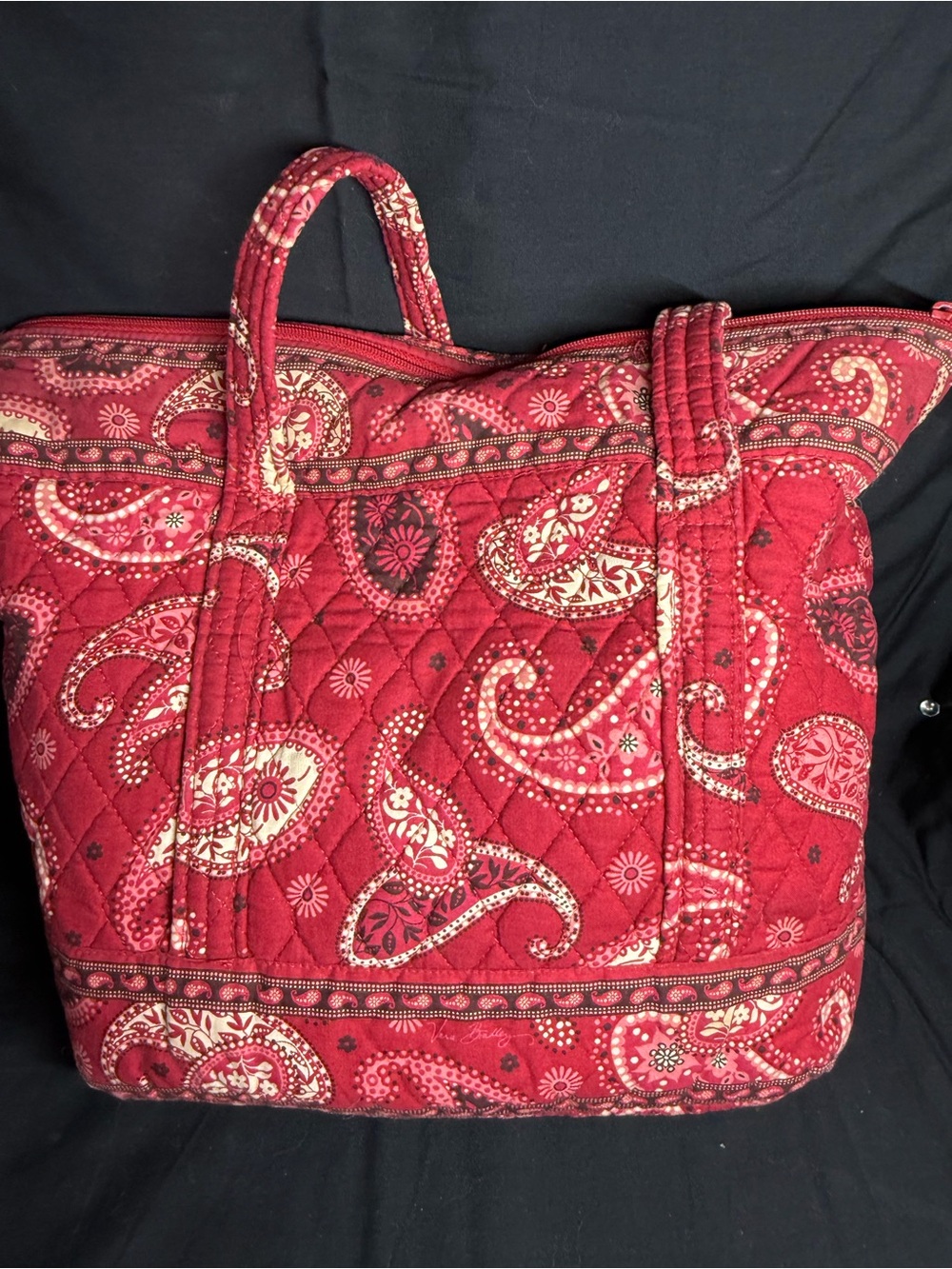 Vera Bradley Red Paisley Quilted Zip Shoulder Tote Bag